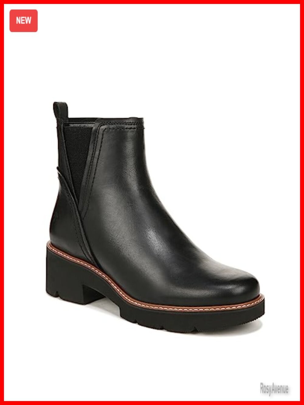 Darry Water-Repellent Leather Ankle Bootie Chelsea Block Heel